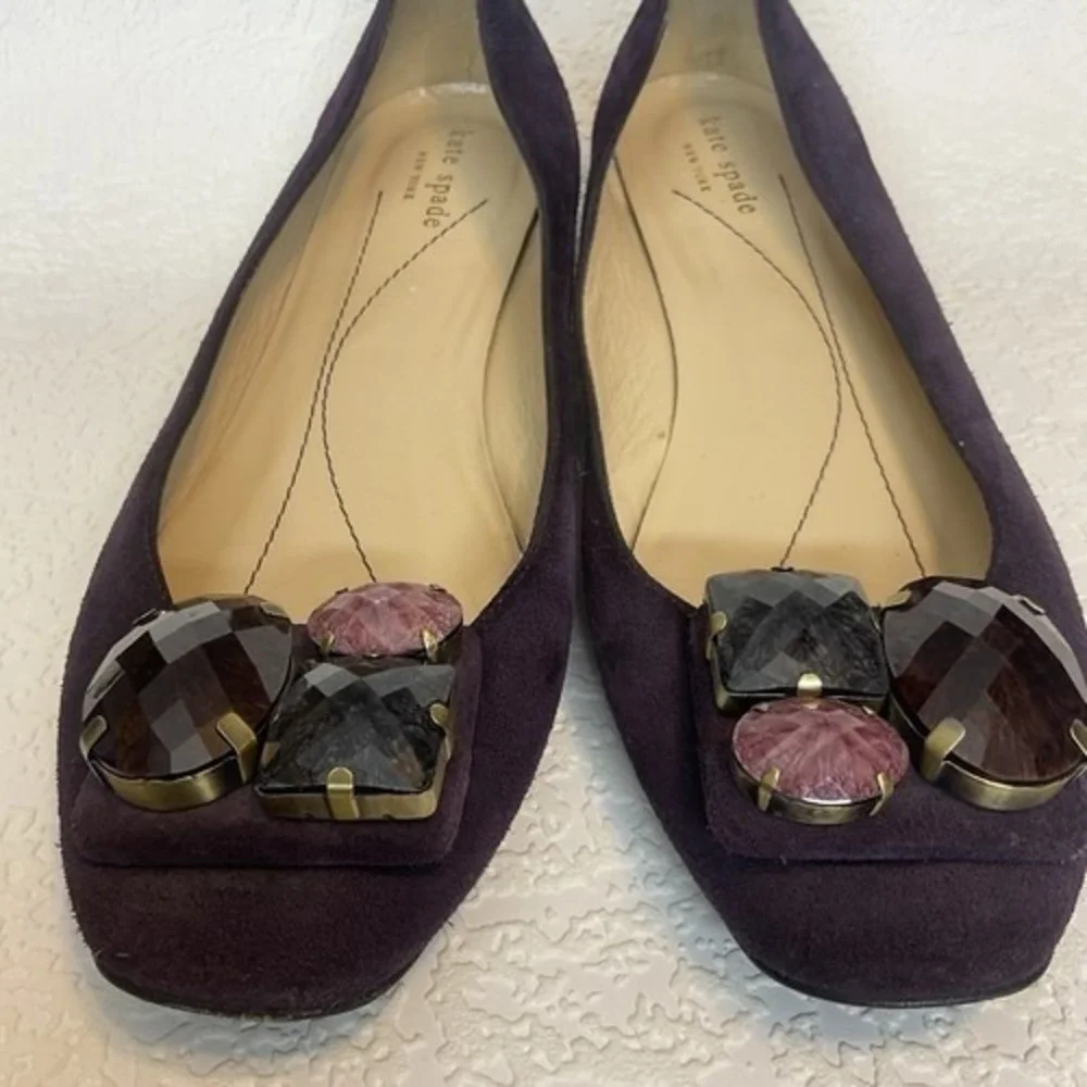Kate Spade Purple Low Block Heel Rhineston‎ Ballerina Flats Women 9B Italy